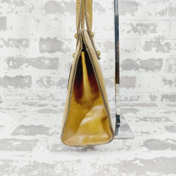 Jean Fogel Leather Tan/Gold Outside Zip Pocket Handbag 1008 - Picture 5 of 12